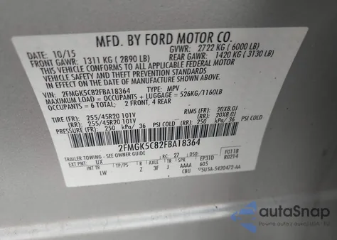 2015 Ford Flex Sel из США, поврежденный, VIN 2FMGK5C82FBA18364